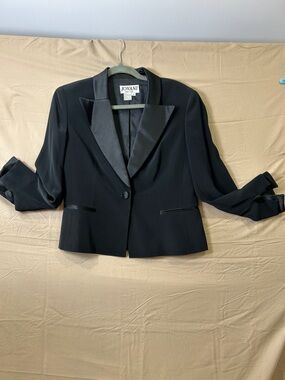 Jovani Black Satin-Lapel Tailored Blazer